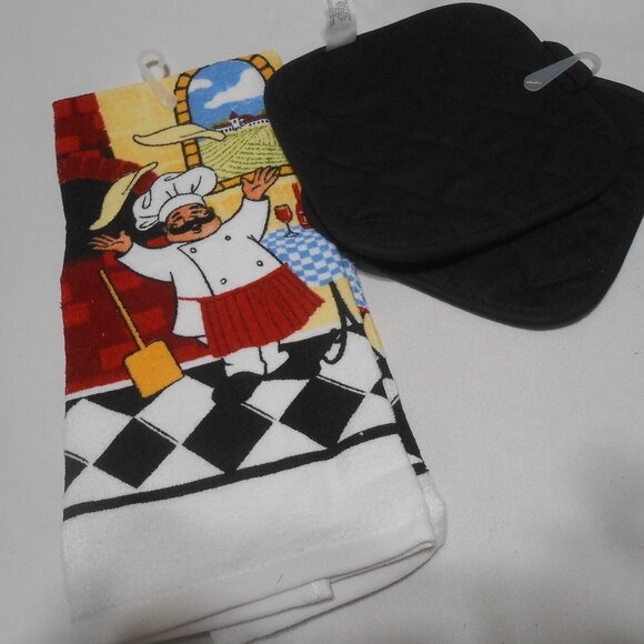 HOME COLLECTION NEW LOT "FAT ITALIAN CHEF DESIGN" KITCHEN TOWEL & POT HOLDERS 🎁 - Picture 7 of 9